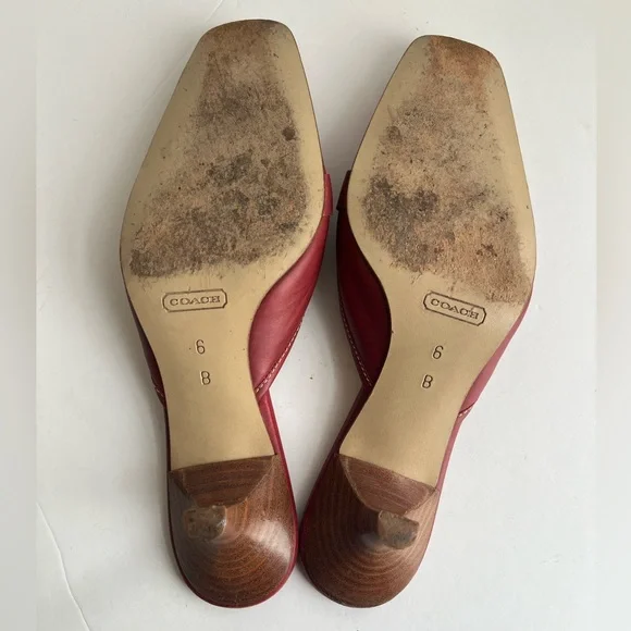 Coach Italy Sheri Red Kitten Heel Silver Buckle Mule loafers size 6B - Picture 6 of 11